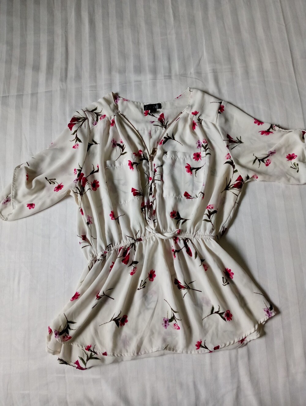 J for Justify White Peplum Tunic with Pink Floral Print